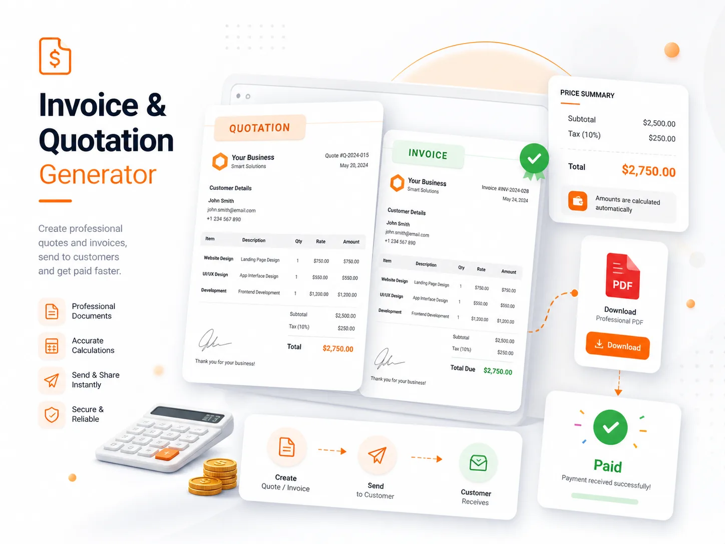 Invoice and Quotation Generator Screens